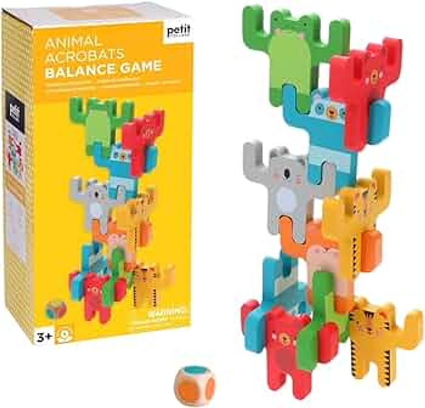 Petit Collage: Animal Acrobats | Wooden Animal Balancing Games | Includes 24 Wooden Animal Pieces | Don't Let The Animals Tumble Down! | Great for 2-4 Players Ages 3+