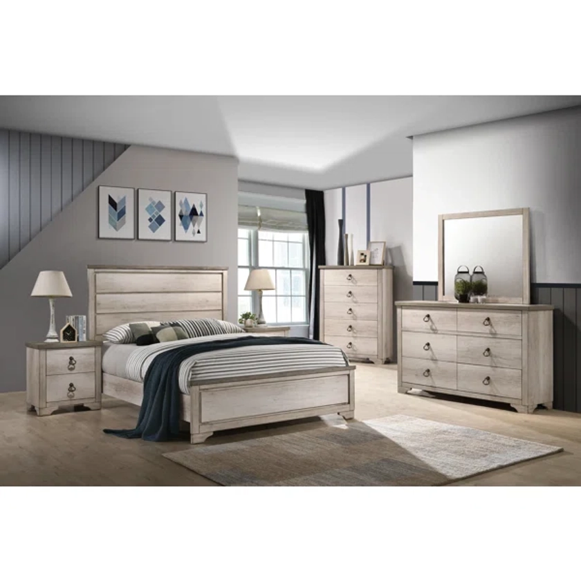 Amulya Driftwood Panel Bedroom Set Special Queen 6 Piece: Bed, Dresser, Mirror, 2 Nightstands, Chest