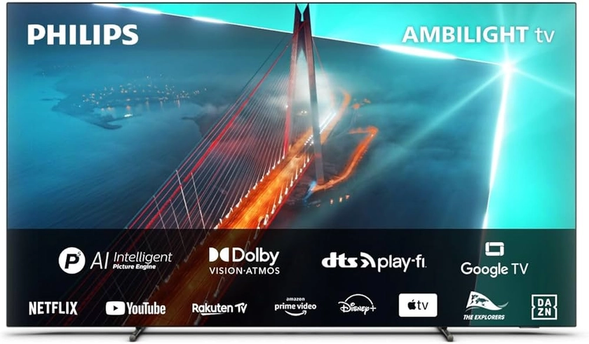 Philips Ambilight OLED708/12 164 cm (65 Pouces) Smart 4K OLED TV | UHD & HDR10+ | 120Hz | Moteur P5 AI Perfect Picture | Dolby Atmos | Enceintes 20W | Compatible avec l'Assistant Google & Alexa