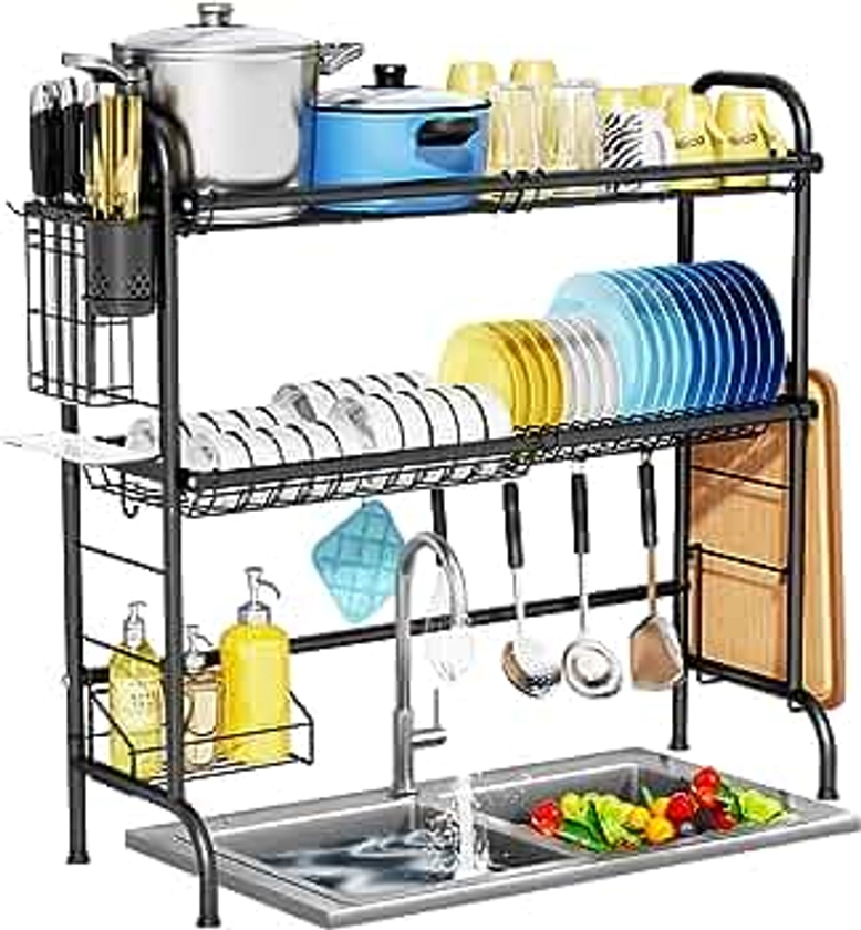 Over The Sink Dish Drying Rack, 2-Tier Stainless Steel Large Over The Sink Dish Rack with Utensil Holder Dish Drainers for Kitchen Counter