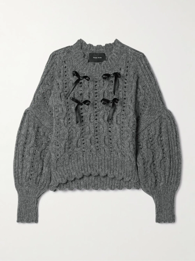 SIMONE ROCHA Bow-embellished cable-knit alpaca-blend sweater | NET-A-PORTER