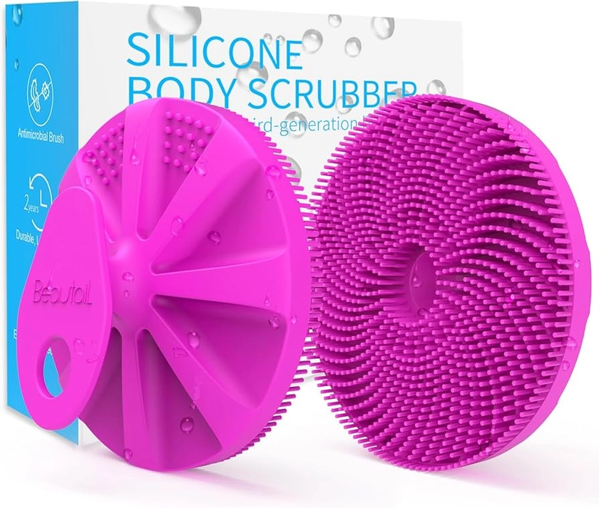 BEAUTAIL Silicone Body Scrubber, Upgrade 3rd Gen Shower Bath Brush, Lather Nicely, Soft Massage Body, More Hygienic Than Traditional Loofah, Gentle Exfoliating for Sensitive Skin, 1 Pcs, Purple