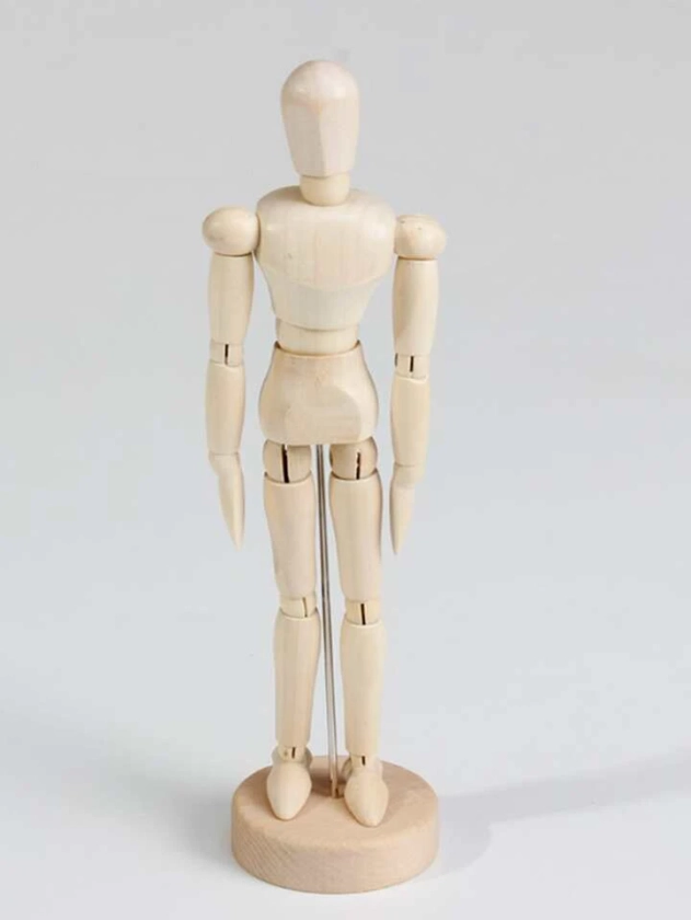 1pc Humanoid Puppet With Wooden Base,Creative Solid Decoration Craft For Living Room,Bedroom