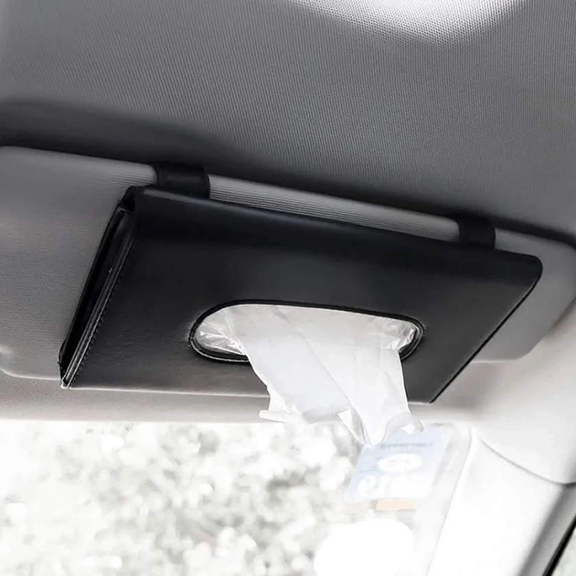 Car Tissue Holder, PU Leather Car Sun Visor Tissue Holder Black Car Tissue Face Mask Box Car Napkin Box Holder for Sun Visor Seat Door