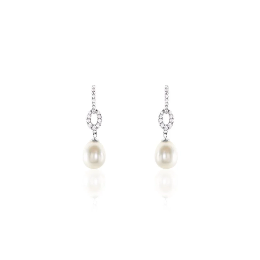 Boucles D'oreilles Pendantes Tiphaine Argent Blanc Perle De Culture