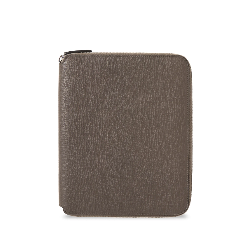 A5 Writing Folder with Zip in Ludlow in dark taupe | Smythson