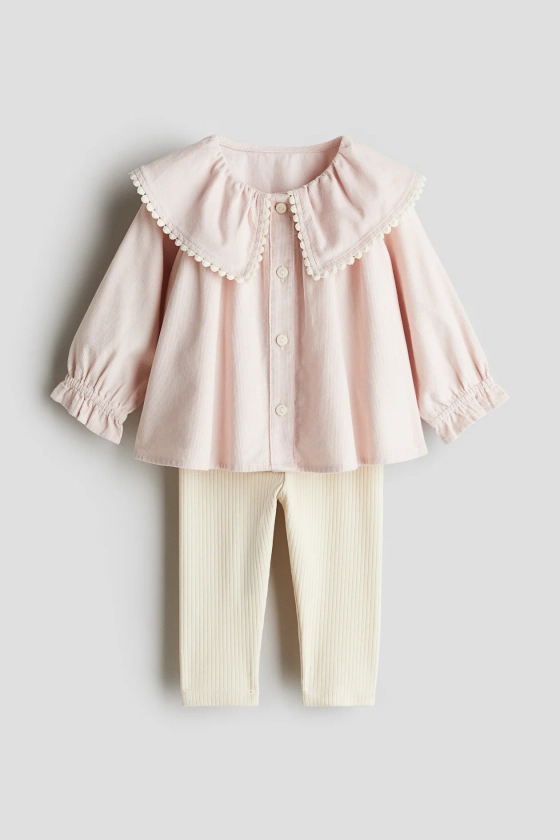 Ensemble 2 pièces avec blouse et legging - Rose clair/crème - ENFANT | H&M FR