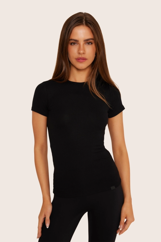 RIBBED MODAL BODY TEE - ONYX