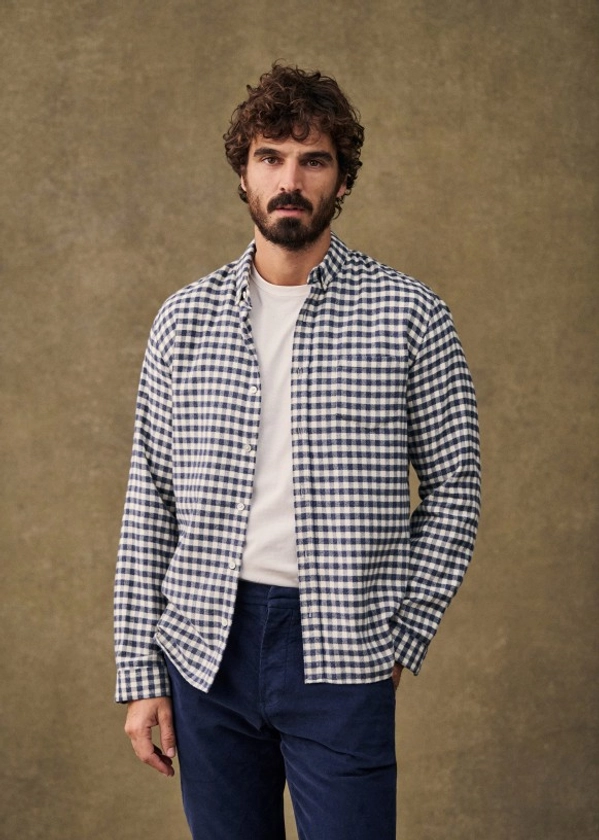 Checked Flannel Charlie Shirt - Blue / Ecru - Organic cotton - organic textile - Octobre Éditions