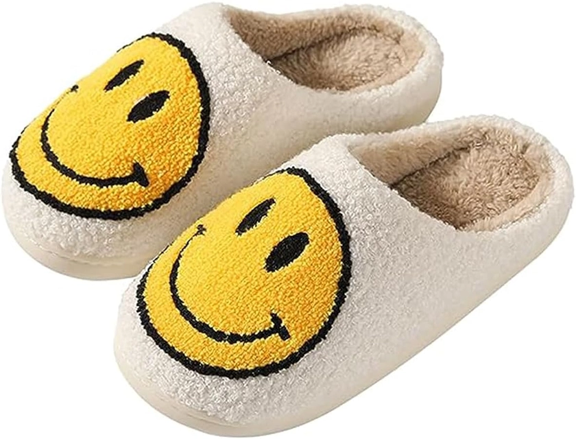 yoarmyt Smiley Face Slipper, Women Slippers with Memory Foam, ladies slippers Fluffy Slip on House Suede Fur Lined/Anti-Skid Sole, Indoor & Outdoor