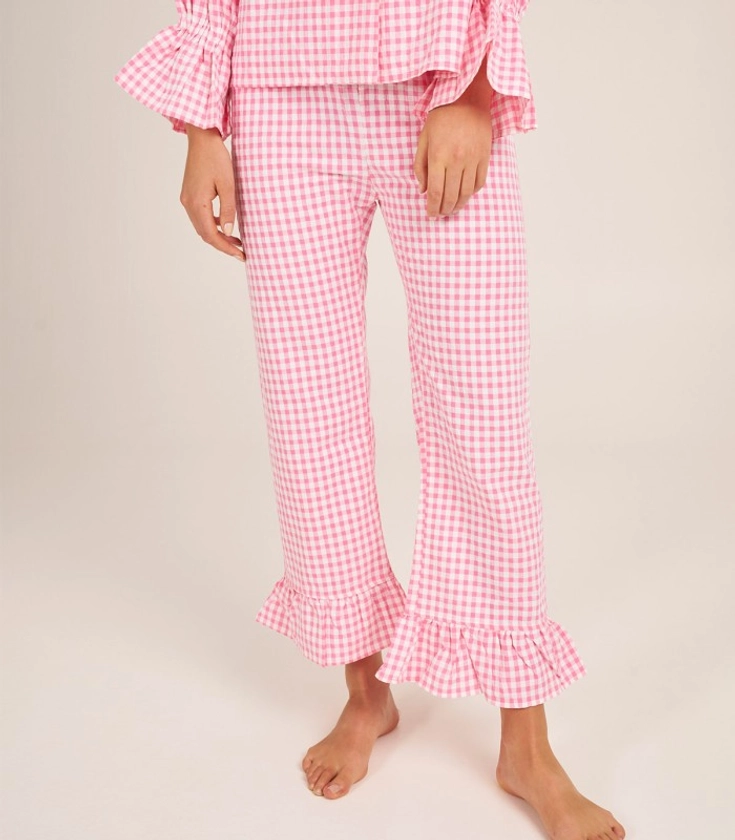 Pantalon de Pyjama à Carreaux Rose et Blanc avec Volants