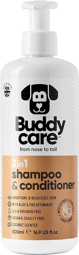Buddycare 2in1 Dog Shampoo & Conditioner Coconut Scented | With Aloe Vera and Pro Vitamin B5 (500ml) : Amazon.co.uk: Pet Supplies