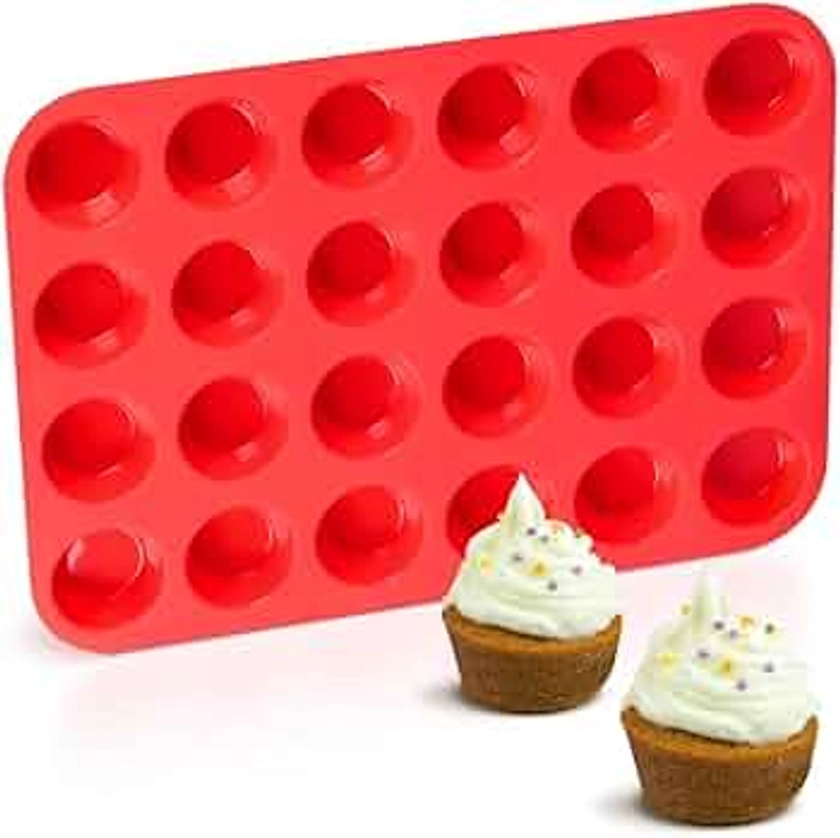 CAKETIME Silicone Muffin Pan Mini 24 Cups Cupcake Pan, Nonstick Food Grade Silicone Baking Pan 1 Pack