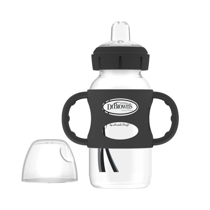 Dr Brown's Milestones 270 ml Wide-Neck Sippy Bottle with Silicone Handles Black