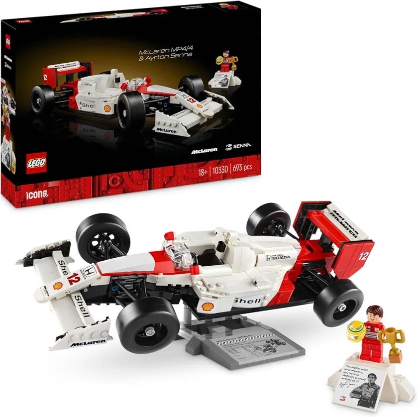 LEGO Icons McLaren MP4/4 et Ayrton Senna, Set de Construction pour Adultes, avec une Minifigurine, Idée Cadeau pour les Fêtes ou un Anniversaire pour Fans de Modèles Réduits de Voiture de Course 10330