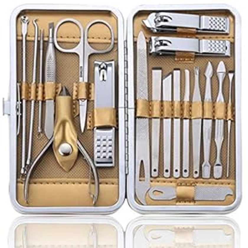 Amazon.com : Manicure Set Pedicure Kit Professional 19 Pcs Nail Clipper for Men & Women Stainless Steel Sharp Cutter Grooming Nose Hair Scissors…Black Fingernails & Toenails with Portable Case (Wine red_19 pieces) : Beauty & Personal Care