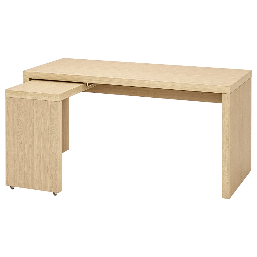 MALM Secretária c/painel extraível, chapa de carvalho c/velatura branca, 151x65 cm - IKEA