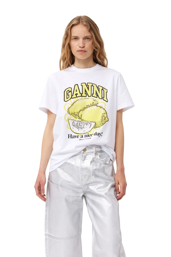Bright White White Relaxed Lemon T-shirt | GANNI UK