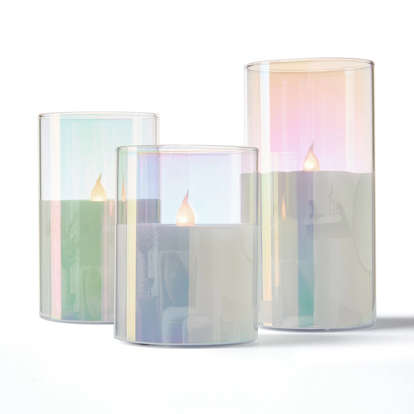 3 Pack White Iridescent LED Candles