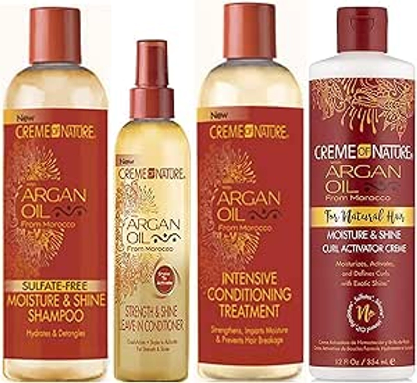 Creme of Nature Argan Oil Shampoing sans sulfate 354 ml, Traitement revitalisant 354 ml, Revitalisant sans rinçage Force & Shine 250 ml, Crème activatrice de boucles 354 ml COMBO