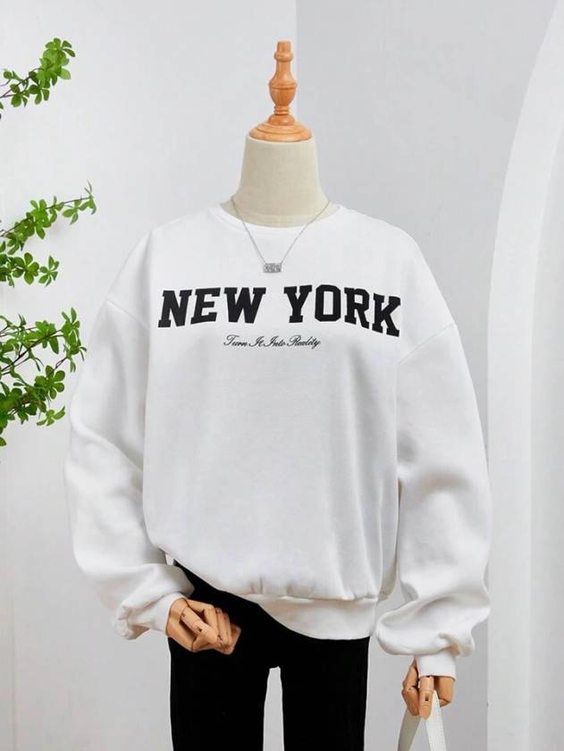 Teen Girl Letter Graphic Drop Shoulder Sweatshirt