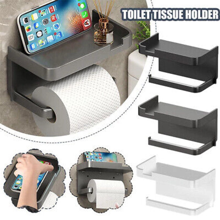 Wall Mounted Toilet Roll Paper Holder Shelf Phone Stand Bathroom Organizer | eBay