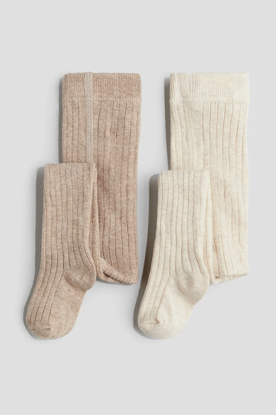 Lot de 2 collants en maille côtelée - Taille régulière - Beige/beige clair - ENFANT | H&M FR