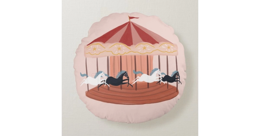 Pink Watercolor Carousel Baby Nursery Round Pillow | Zazzle