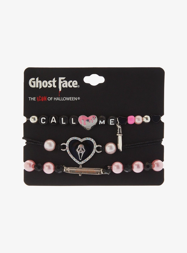 Scream Ghost Face Pink Bead Bracelet Set