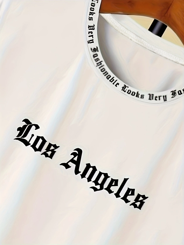 LOS ANGELES Print T-Shirt, *'s Casual *, Trendy Short Sleeve Top For Summer *