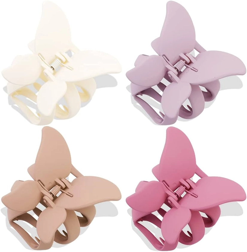 ATODEN Butterfly Hair Clips Octopus Claw Clips for Thick Hair 4Pcs Large Claw Clips 2.8 Inch Pink Hair Claws for Long Thick Medium Thin Hair Matte Big Claw Clips Aesthetic Jumbo Hair Clip Non-slip Jaw Clips Hair Clamps Cute Hair Accessories for Women Girls Gifts for Women