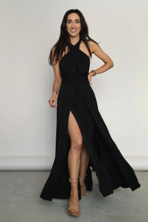 Asturia - długa sukienka z wiązaną górą czarna