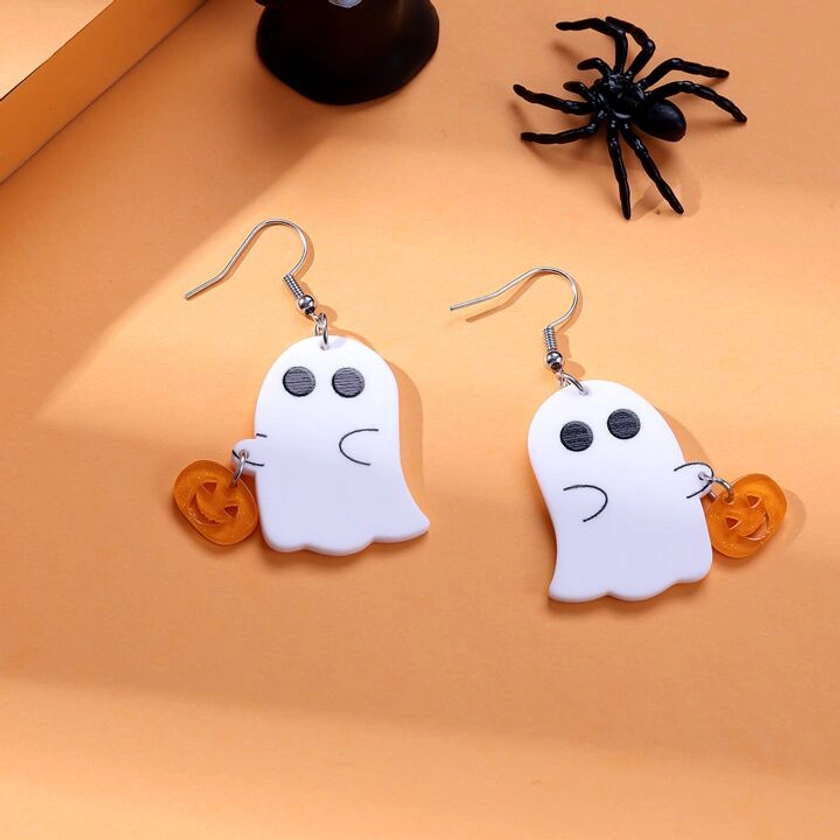 2 PCS/Set Cute New Acrylic Printing Ghost Pumpkin Halloween Cartoon Character Pendant Jewelry