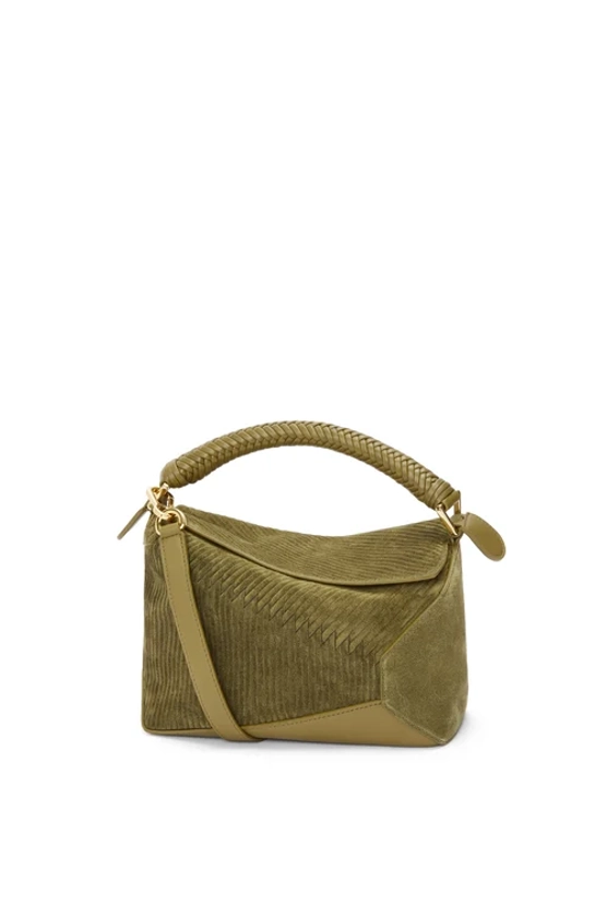 Petit sac Puzzle en cuir velours Vert Automne - LOEWE