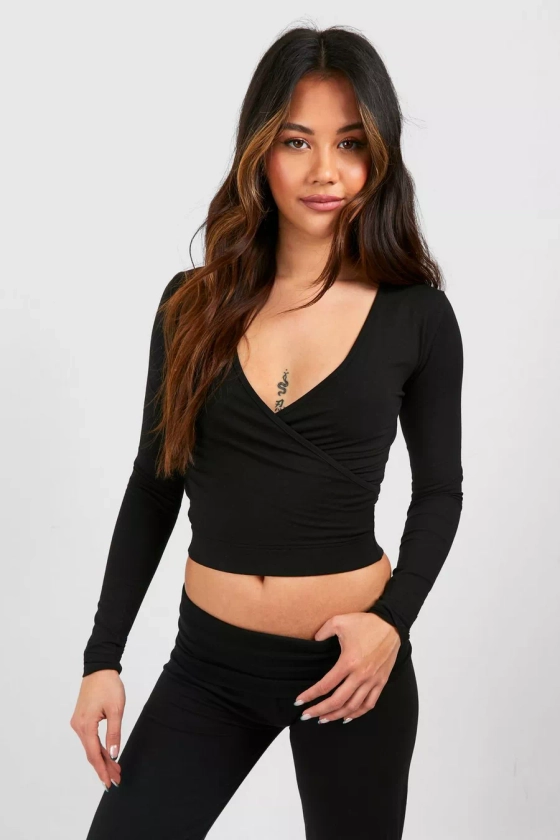 Premium Super Soft Wrap Long Sleeve Crop Top