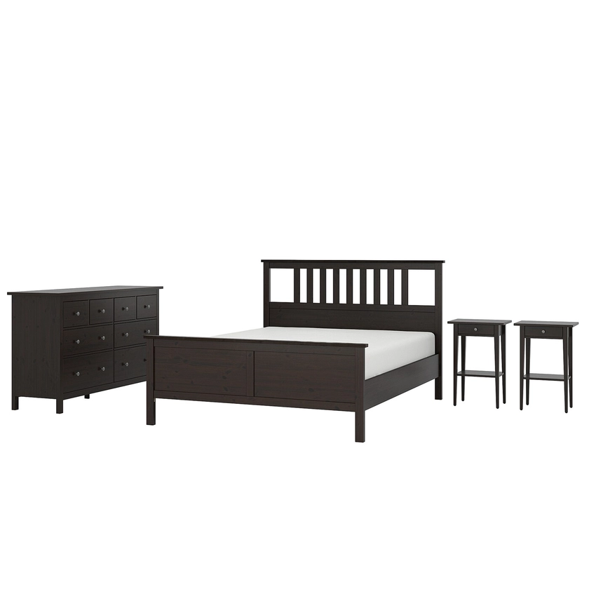 HEMNES Bedroom furniture, set of 4, black-brown, Standard Double - IKEA