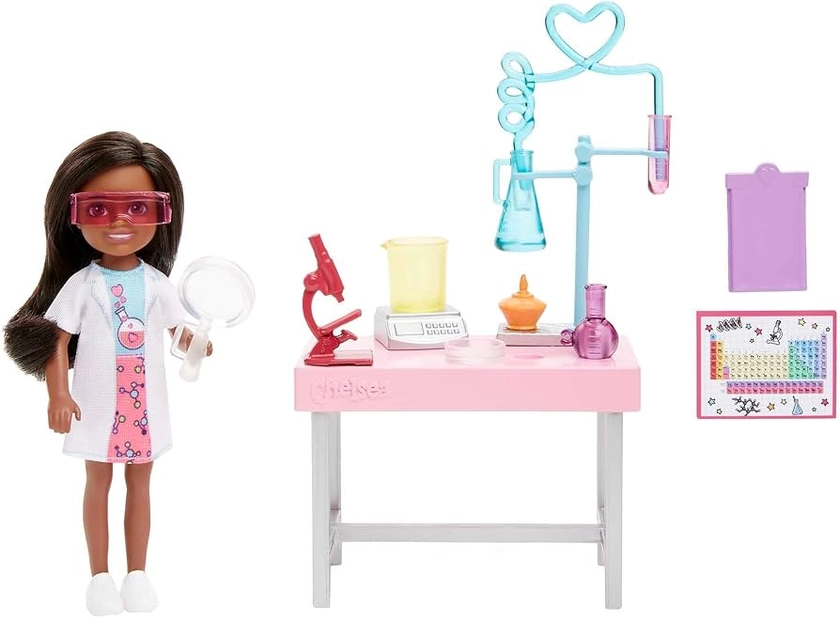Barbie Chelsea Doll and Accessories, Can Be Scientist Playset with Small Doll, Lab Table and Science-Themed Accessories, HJY36 : Amazon.co.uk: Toys & Games