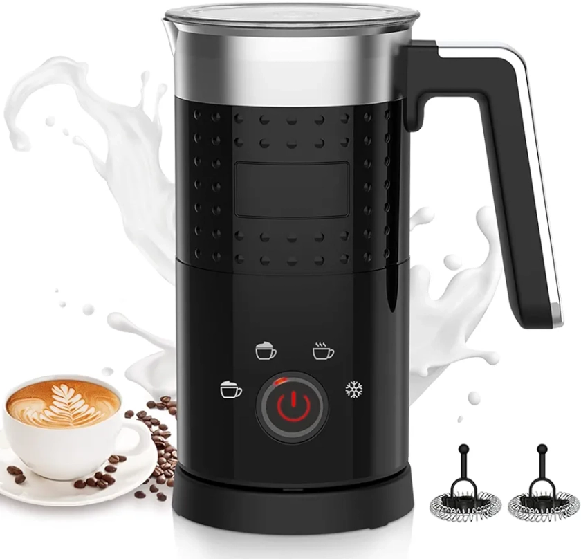 Milk Frother Electric 4 in 1 - Automatic Milk Frothers 300ml Large Capacity Milk Steamer Silent Operation Milk Heater and Warmer Hot & Cold Milk Foamer Maker for Latte Coffee Chocolate