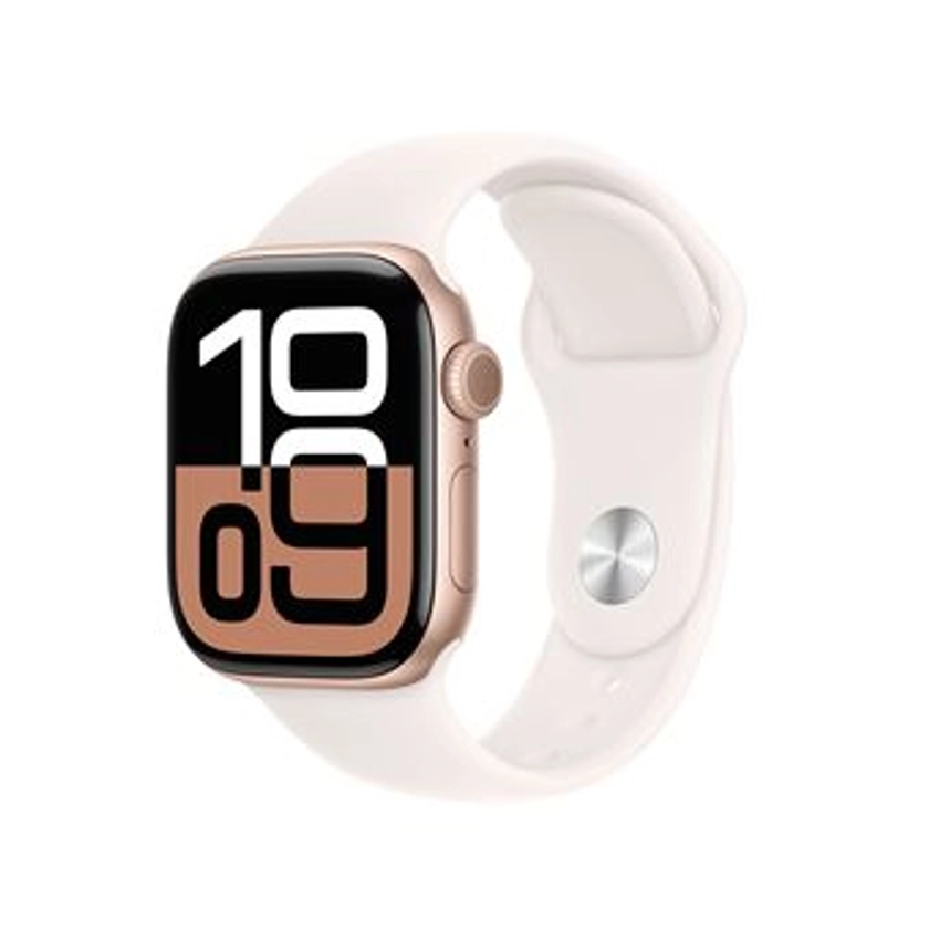 Apple Watch Series 10 GPS 42mm Boîtier en Aluminium Rose Gold avec Bracelet Sport Rose Tendre S/M