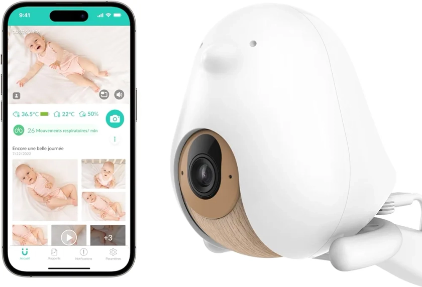 Cubo AI Babyphone Intelligent et 3 Supports | Caméra WiFi Vision Nocturne 1080p HD avec alertes I.A. pour la sécurité de bébé, Analyses du Sommeil, Audio bidirectionnel | iOS, Android