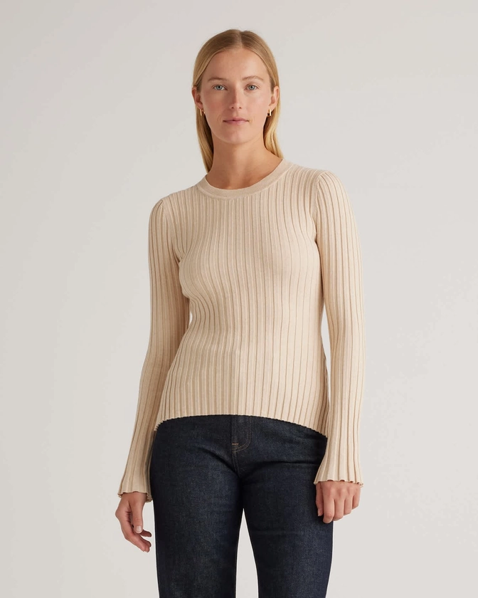 Cotton Cashmere Ribbed Long Sleeve Sweater