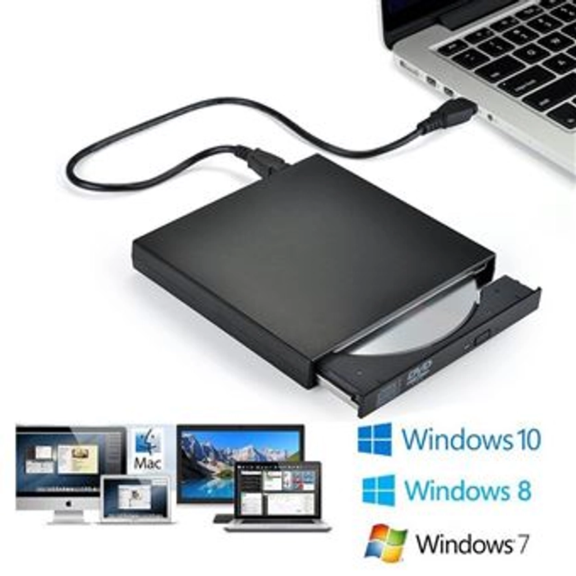 INECK® Lecteur Externe DVD R CD-RW Lecteur CD Graveur CD USB 2.0 DVD Combo - Compatible avec Macbook Air (Pro) & d'autres PC portable/ordinateurs (Windows Vista/ Linux/ 7 /8 /10 & Mac OS etc.) de bureau - Noir