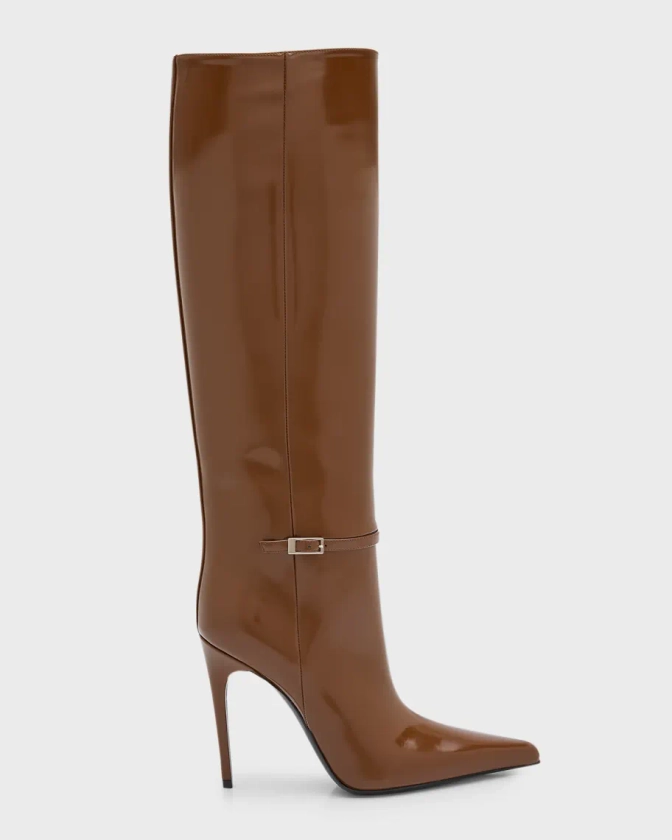 Vendome Leather Buckle Stiletto Knee Boots