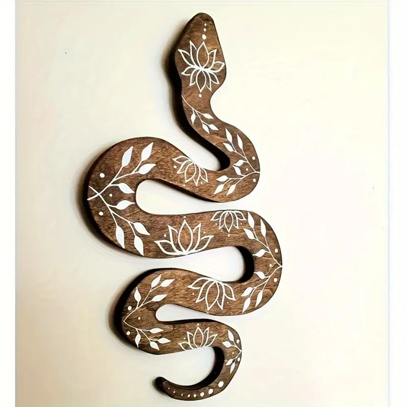 Bohemian Snake Wall Art: Wooden Snake Decor Lotus Flowers - Temu