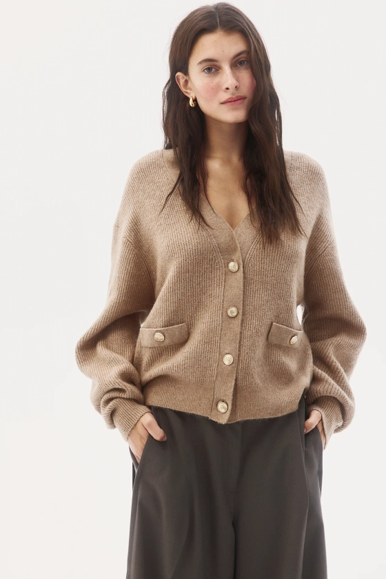 Rib-knit cardigan - Beige - Ladies | H&M GB