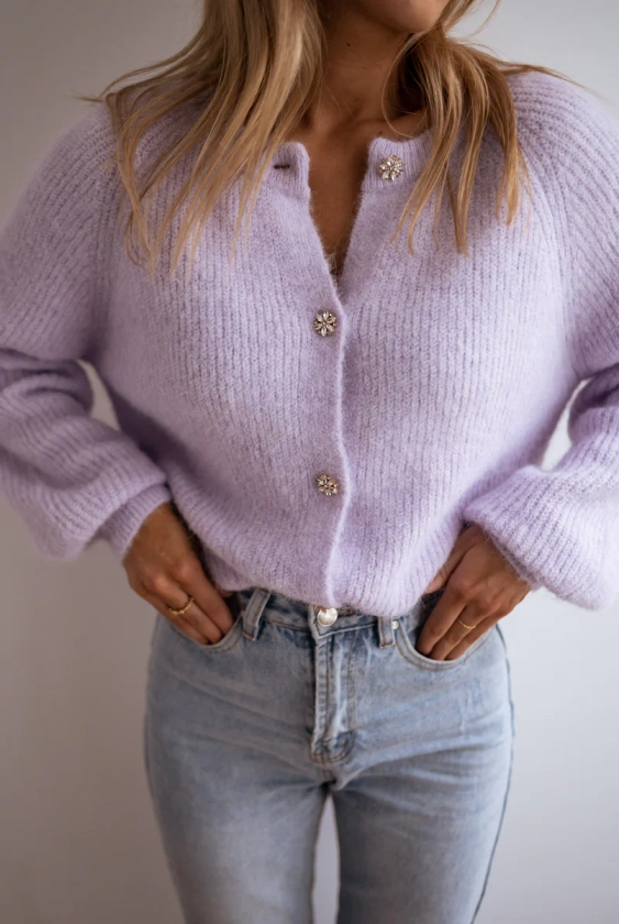 Lilac Isa Cardigan with Shiny Buttons