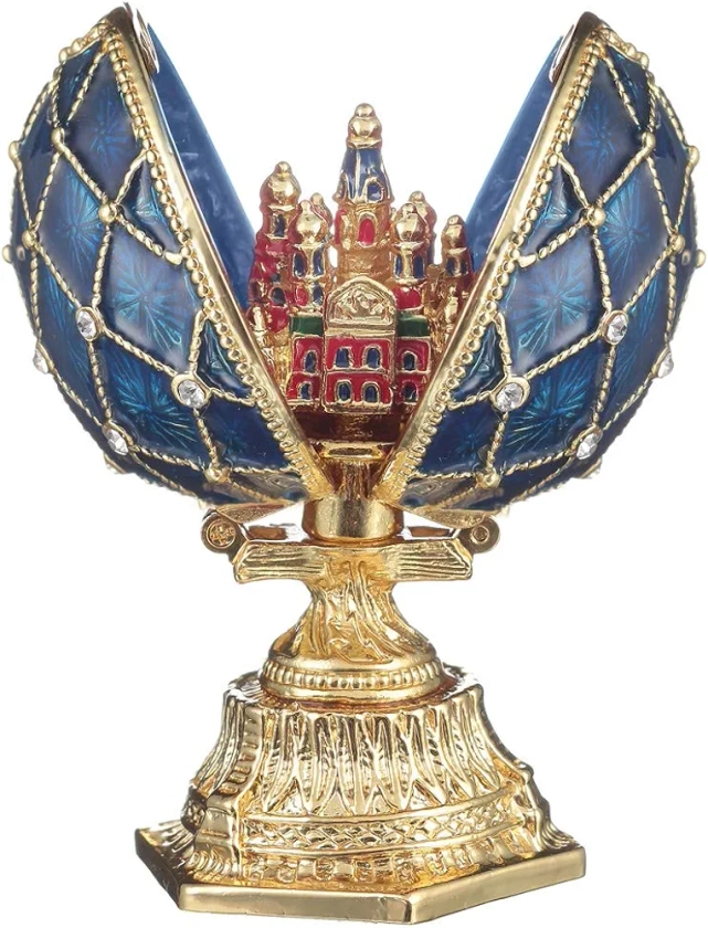 Œuf à la Fabergé avec Église du Sauveur sur Le Sang 6,5 cm, Bleu