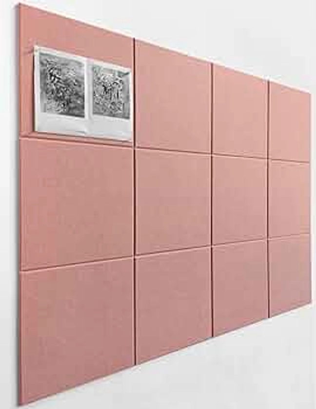Large Cork Board Alternative - 47"x35" 12 Pack Felt Wall Tiles with Safe Removable Adhesive Tabs, Cork Wall Tiles Cork Board for Home Office Pin Board Tack Board 48 x 36 - Pink
