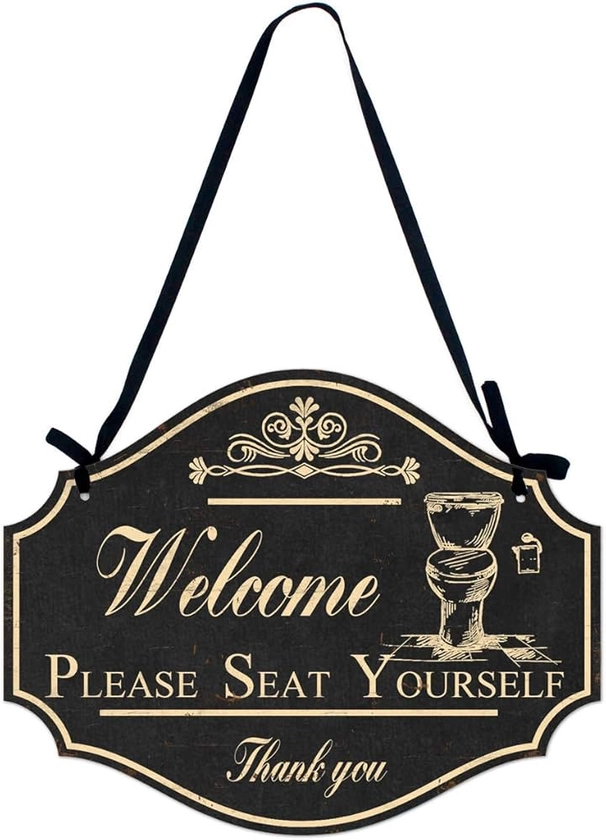 Amazon.com : Funly mee Please Seat Yourself Welcome Metal Sign ,Bathroom Wall Art Decor-12.2×9.5(in) : Home & Kitchen