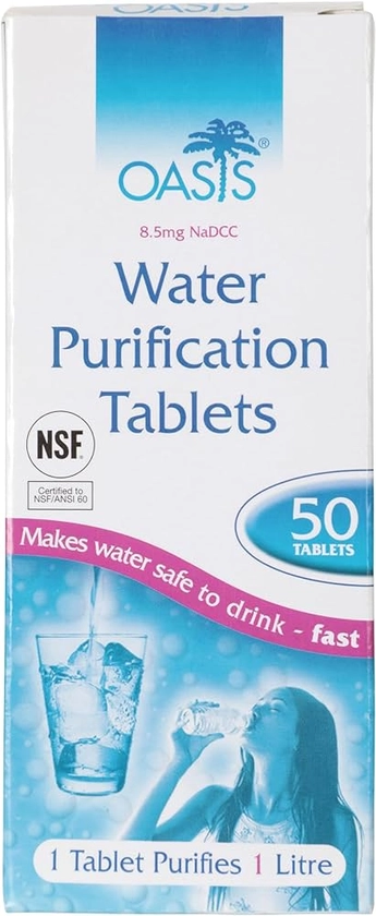 Oasis Water Purification Tablets - Pack of 50 Water Purifier Tablets -for Travel One
